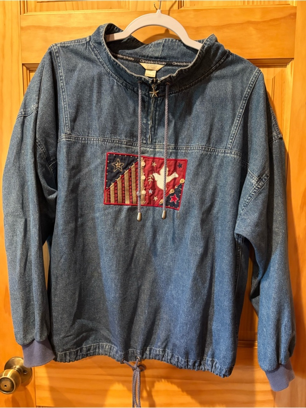 Vintage Christopher & Banks denim quarter-zip pullover jacket patriotic size L